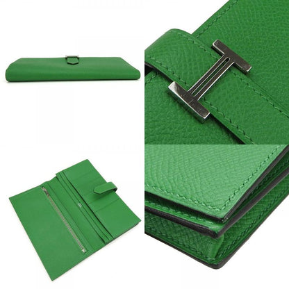 Hermes Long Wallet Bearn Souffle Vaux Epson Bamboo Green Silver Hardware Bifold