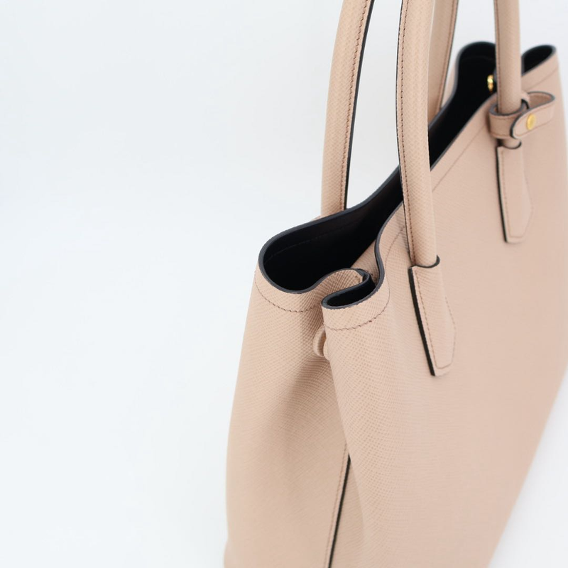 Prada Double Bag Saffiano Leather Triangle Logo Cameo Shopping Bag