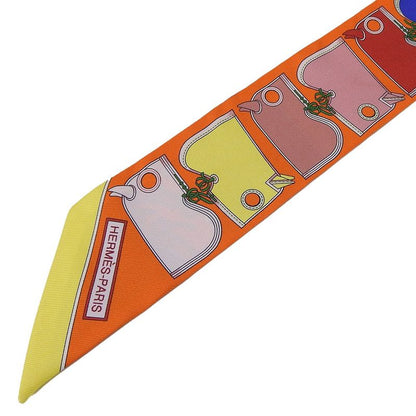 Hermes Twille Scarf Camails 100% Silk Orange Multicolor Small Accessories Women