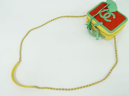 Authentic Chanel CC Filigree Vanity Bag Shoulder Bag Caviar Skin Leather Red