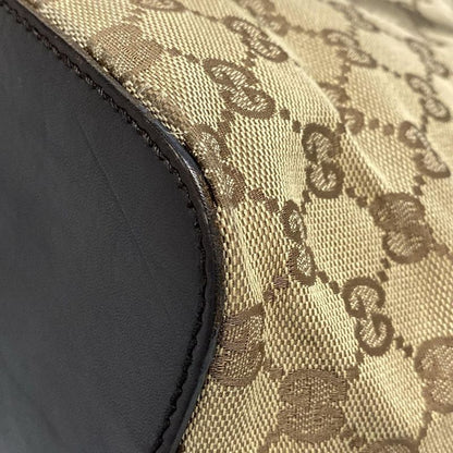 Gucci Tote Bag GG Pattern 106241 Dark Brown And Beige Leather