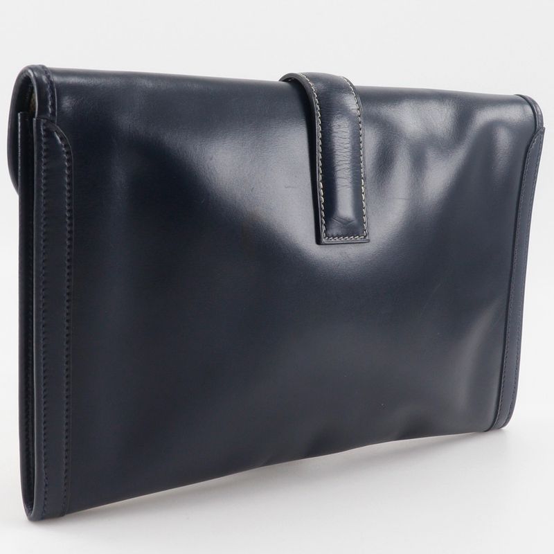 Hermes Jigier PM Vintage Box Calf Navy 0Q Unisex Clutch Bag