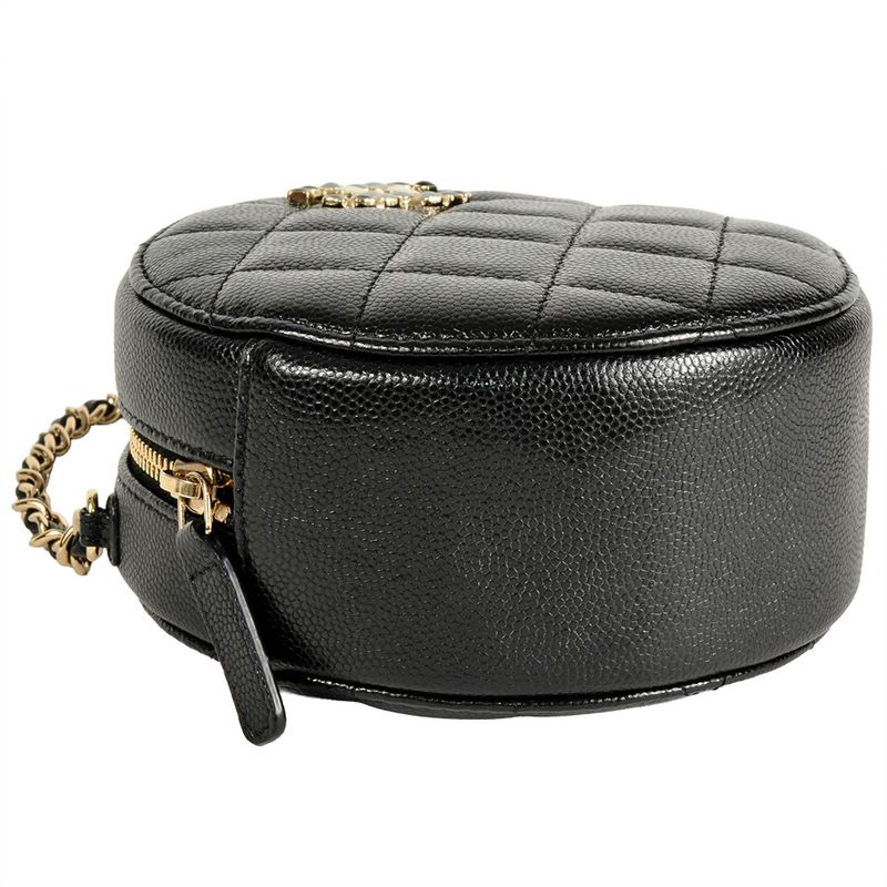 Chanel Round Chain Shoulder Bag Caviar Skin Ap2034 Black Gold Hardware 8 Digits