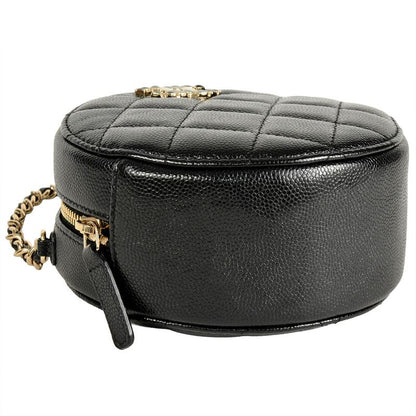 Chanel Round Chain Shoulder Bag Caviar Skin Ap2034 Black Gold Hardware 8 Digits