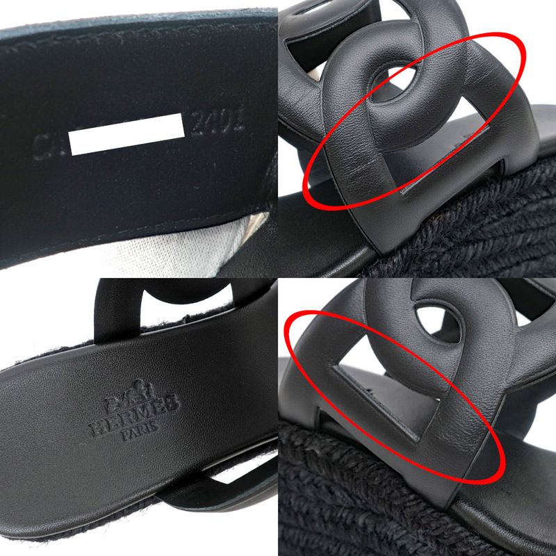 Hermes Espadrille Itea Sandals Rope Wedge Heel Black 38 Women's Shoes