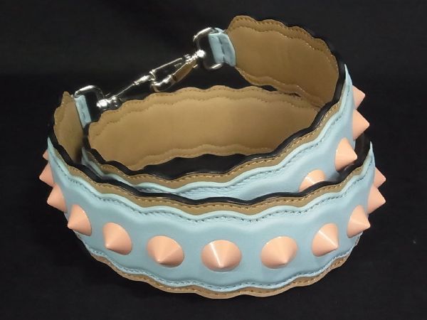 Fendi Strap You Leather Shoulder Strap For Studded Bag Light Blue And