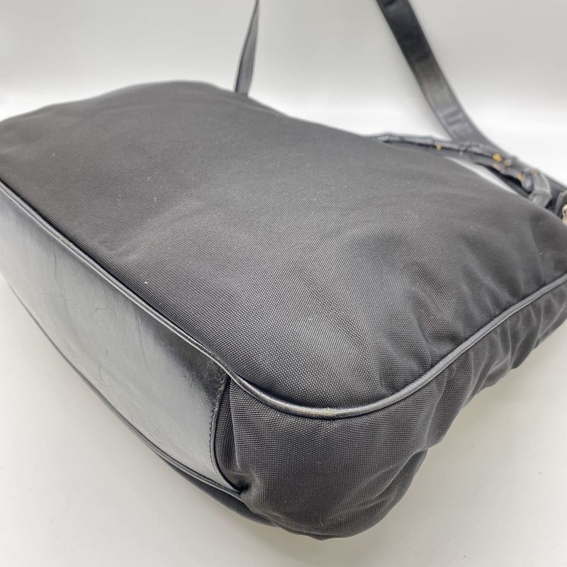 Gucci Old Gucci 001-1577 Bamboo 2WAY Shoulder Bag Handbag Nylon Leather Black