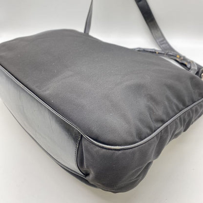 Gucci Old Gucci 001-1577 Bamboo 2WAY Shoulder Bag Handbag Nylon Leather Black