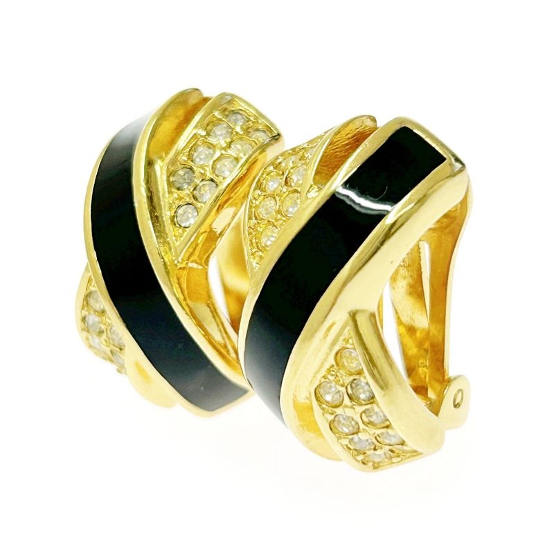 Christian Dior GP Rhinestone Cross Earrings Women's Gold Black 369890 Earrings