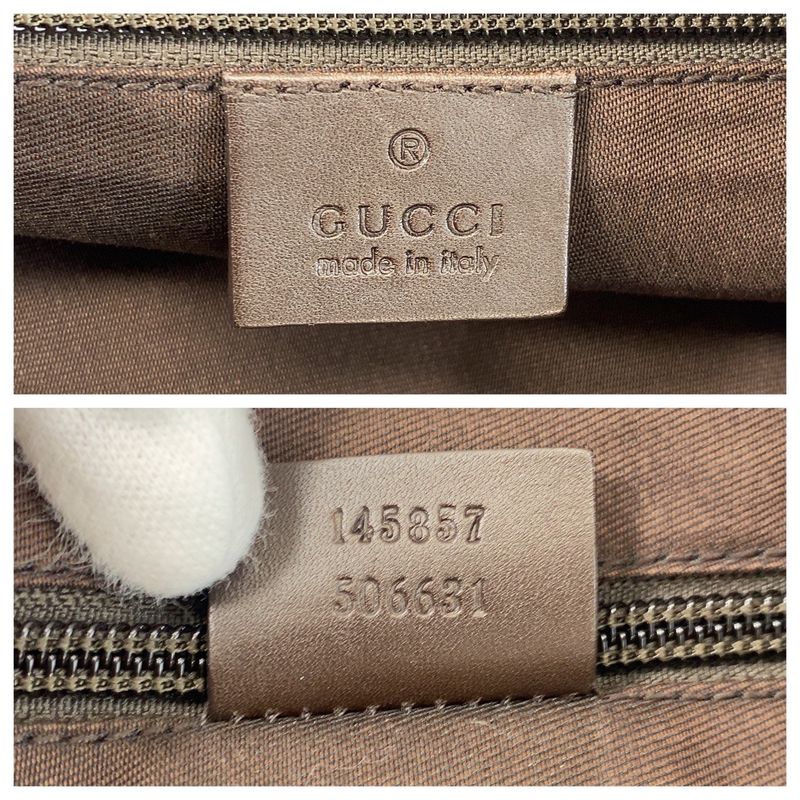 Gucci Beige Brown Silver Hardware GG Canvas/leather 145857 Shoulder Bag
