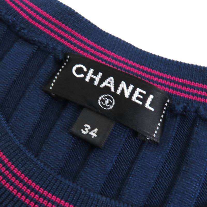 CHANEL P61004 85% Silk Coco Mark Number Rings Tight Ribbed Short Sleeve Knit