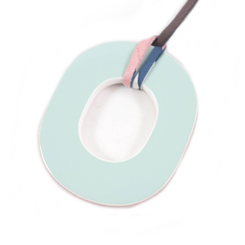 Hermes Ism Pigman Logoed Buffalo Horn Lacquerwood Silk Necklace Pink Blue With