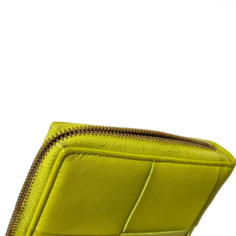 Bottega Veneta Long Wallet Cassette Zip Around Wallet Yellow Green Leather