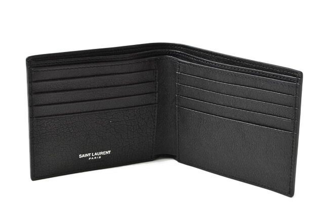 Saint Laurent Wallet YSL Saint Laurent Men's Foldable Wallet Star Leather Black