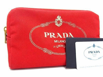 Prada Prada 1na693 Canvas Pouch Multi Case Small Bag Ladies Red Ax3243