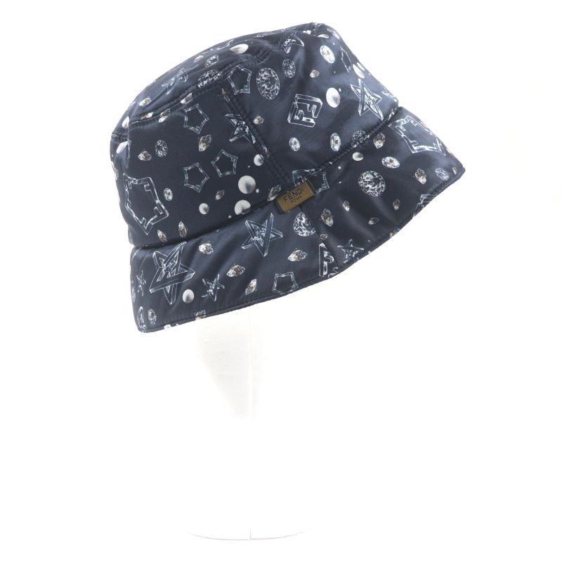  Fendi Fxq966 FF Logo Zucca Star Reversible Hat Bucket Hat Navy Storage With