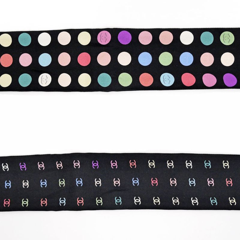 Chanel Headband Twill Black Multicolor Dot Coco Mark Silk Scarf