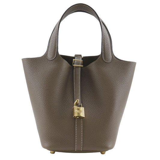 Hermes Picotin Lock 18 PM Taurillon Clemence Etoupe Gold Hardware U Ladies
