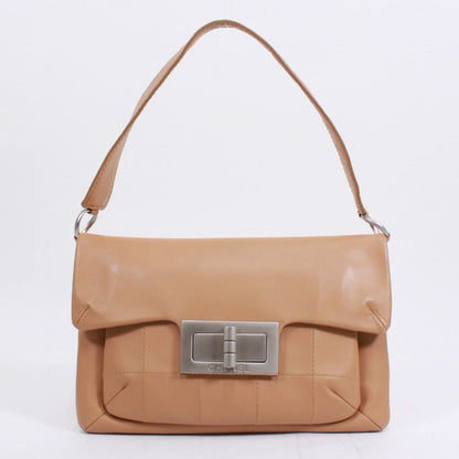 Chanel 255 Chocolate Bar Lambskin Beige Shoulder Bag Silver