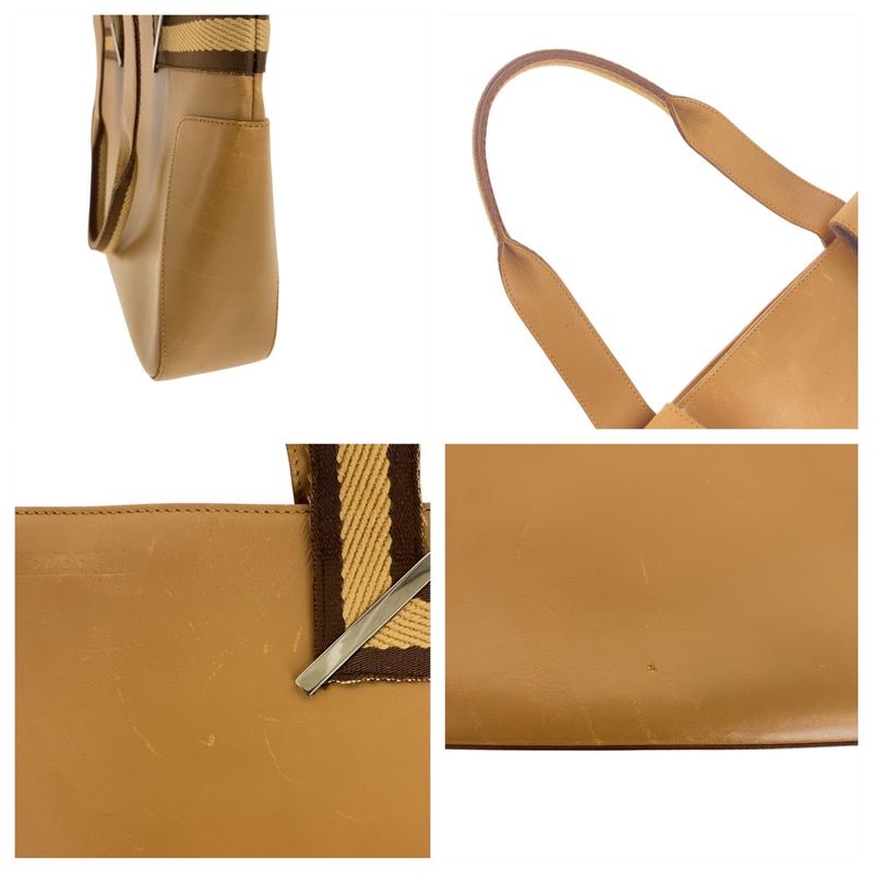 Gucci Sherry Beige Brown Silver Hardware Leather 73983 Tote Bag Shoulder Bag