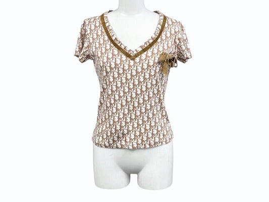 Dior Short Sleeve V-neck T-Shirt Trotter Ribbon Galliano
