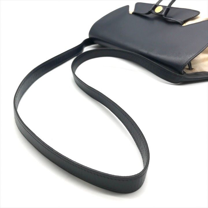 Hermes Toile Canvas Shoulder Bag Navy