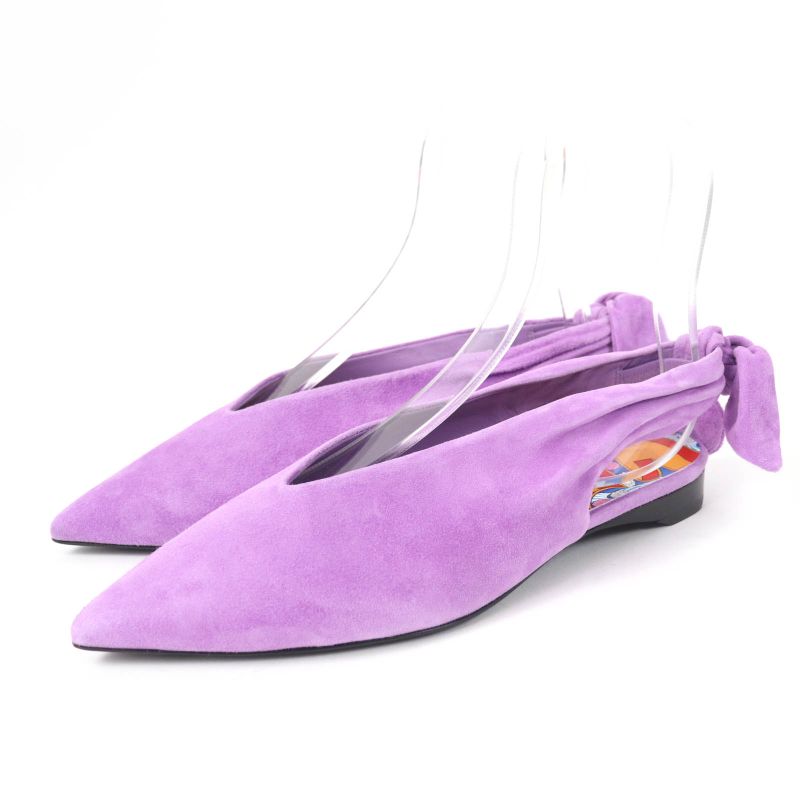 Hermes Eva Suede Leather Ribbon Ballet Shoes Flat Pumps Purple 37 With Box And