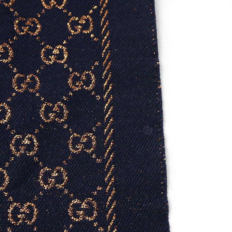Gucci Scarf 479763 Metallic GG Navy Wool