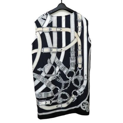 Hermes Sleeveless Tops Silk Belt Pattern 36 Navy-black Ladies Apparel