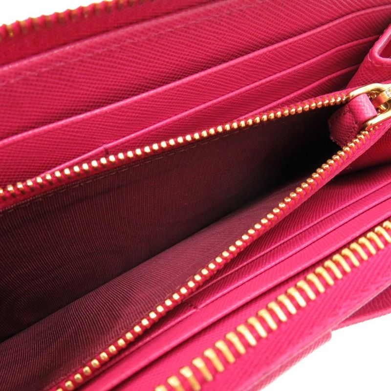 Prada Round Zipper Ribbon 1m0506 Leather Saffiano Leather Peonia 1211 Long
