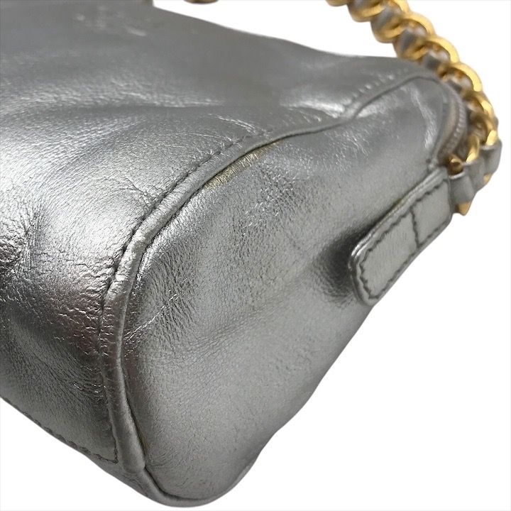 Prada Leather Mini Chain Shoulder Bag Silver Gold