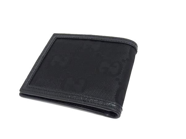 Gucci 625573 0416 Nylon Canvas And Leather Fold Wallet Men's Black Bm7560