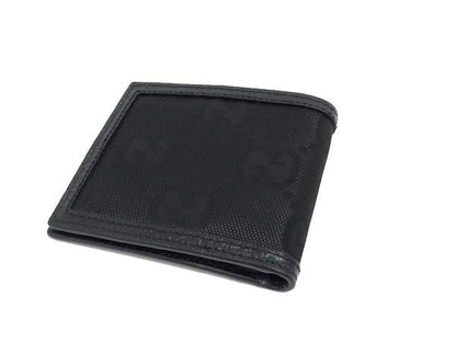 Gucci 625573 0416 Nylon Canvas And Leather Fold Wallet Men's Black Bm7560