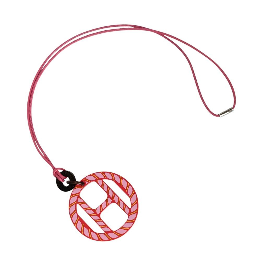 Hermes Equipe Nautic Leather Cord Pendant Necklace Pink