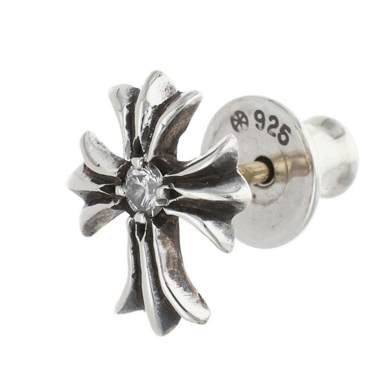 Chrome Hearts No2 CH Crs Dia CH Cross Stud 1 Diamond Silver Earrings