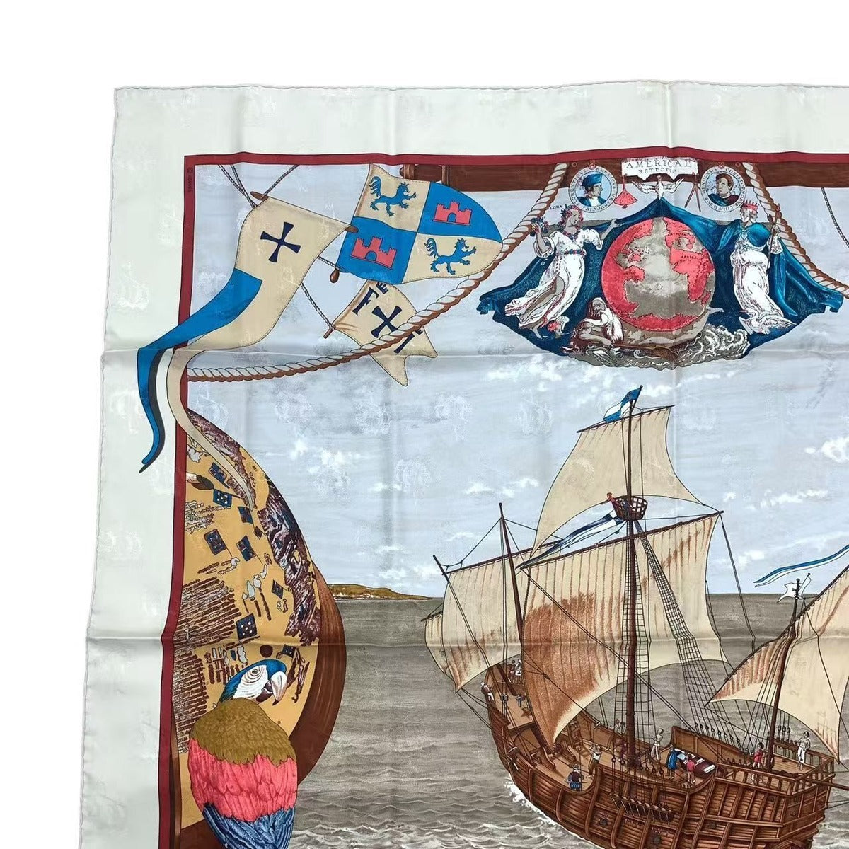 Hermes Scarf Silk Carre 90 Christophe Colomb Decouvre L'amerique 12 Octobre — view 2