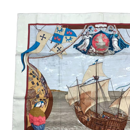 Hermes Scarf Silk Carre 90 Christophe Colomb Decouvre L'amerique 12 Octobre — view 2
