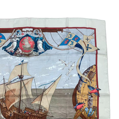 Hermes Scarf Silk Carre 90 Christophe Colomb Decouvre L'amerique 12 Octobre — view 3