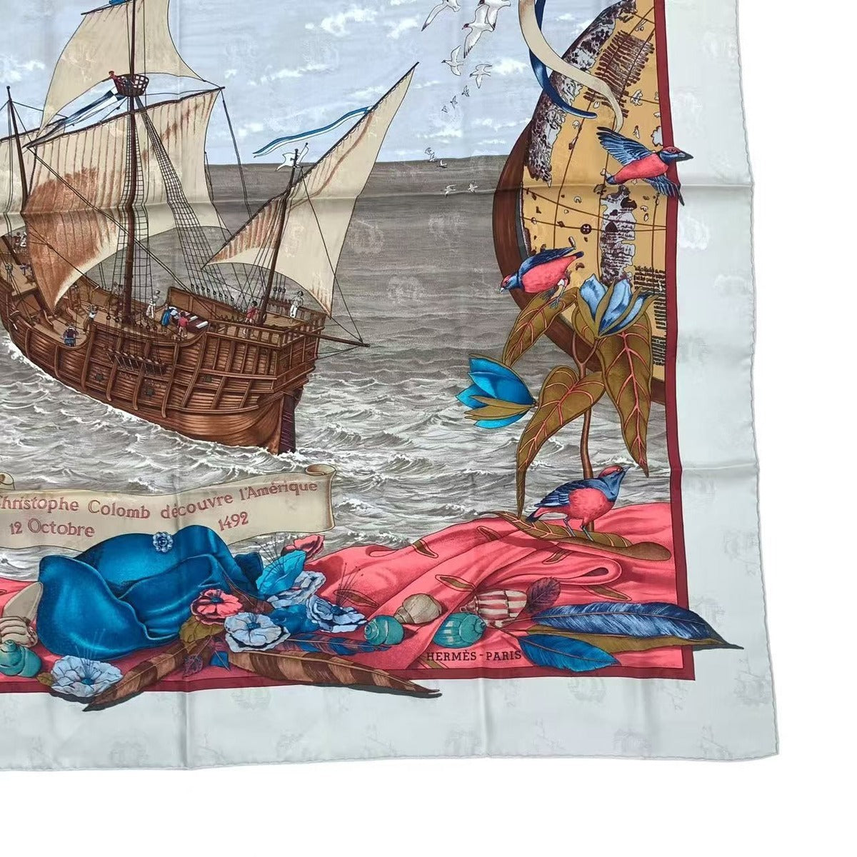 Hermes Scarf Silk Carre 90 Christophe Colomb Decouvre L'amerique 12 Octobre — view 5