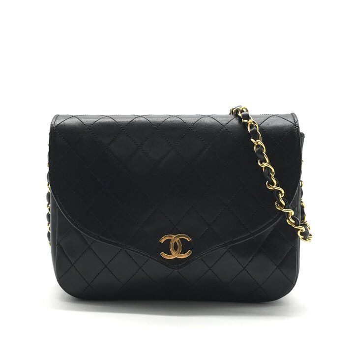 Chanel CC Logo Quilted Push Lock Chain Shoulder Bag Black