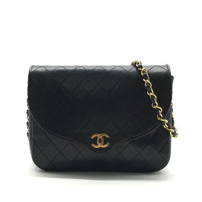Chanel CC Logo Quilted Push Lock Chain Shoulder Bag Black
