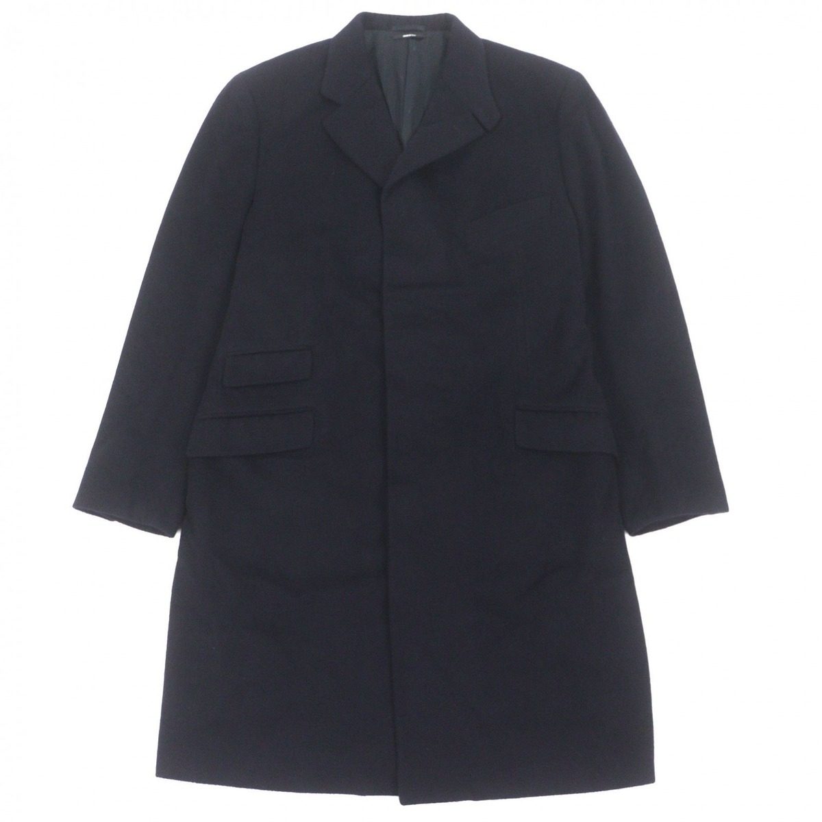 Hermes Cashmere Cowhide Leather Piping Tailored Single Chesterfield Coat Navy 58