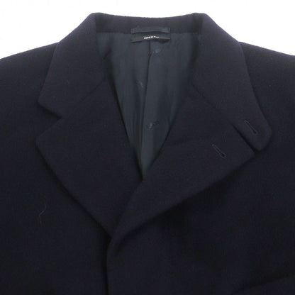 Hermes Cashmere Cowhide Leather Piping Tailored Single Chesterfield Coat Navy 58 — view 2