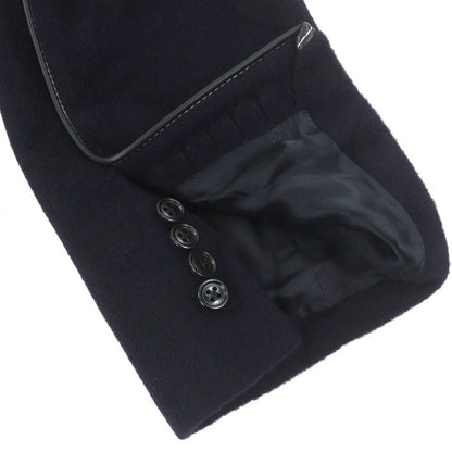 Hermes Cashmere Cowhide Leather Piping Tailored Single Chesterfield Coat Navy 58 — view 8