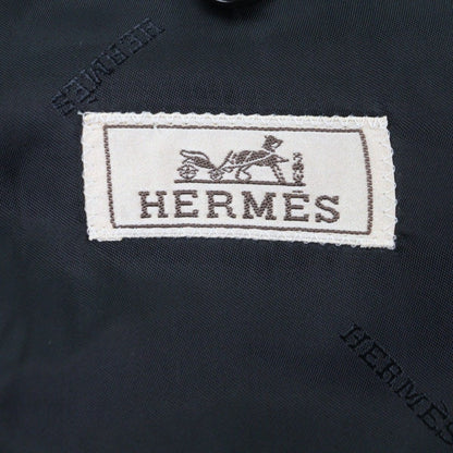Hermes Cashmere Cowhide Leather Piping Tailored Single Chesterfield Coat Navy 58 — view 9