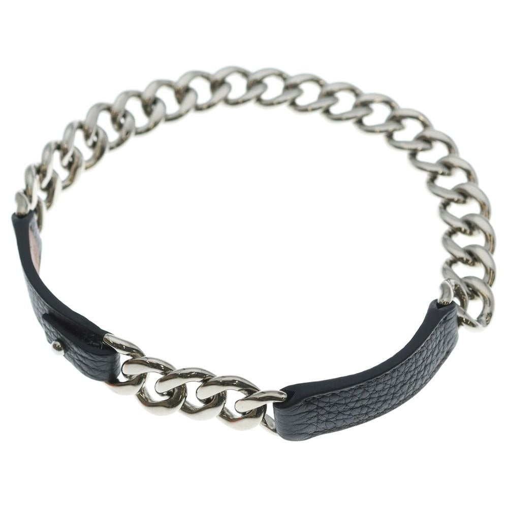 Hermes Box Palladium Double Chain Choker Silver Necklace