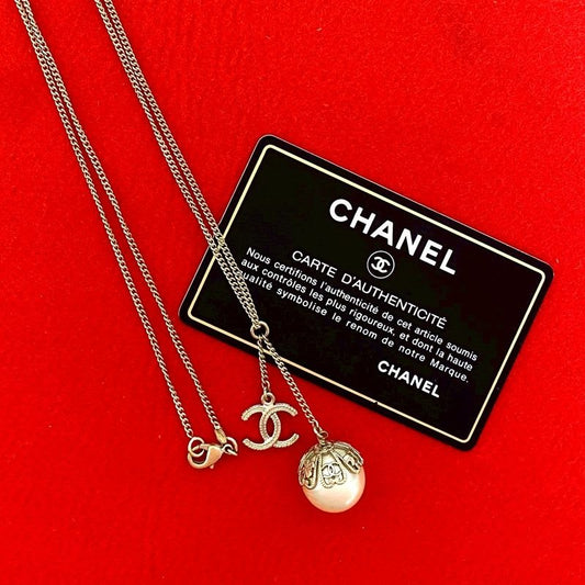 Chanel Coco Mark GP Faux Pearl Necklace Choker Pendant Accessory Gold 87989 06P