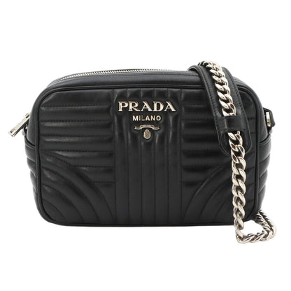 Prada Diagram Chain Shoulder Bag Leather Nero Black Silver