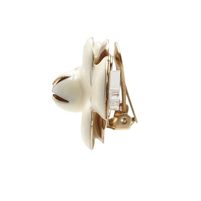 Chanel 02P Camellia Off White Metal CC Logo Costume Earrings — view 2