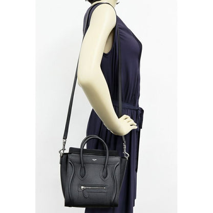 Celine Hand Tote Shoulder Bag Luggage Nano Shopper Drummed Calfskin Black 2-Way — view 2